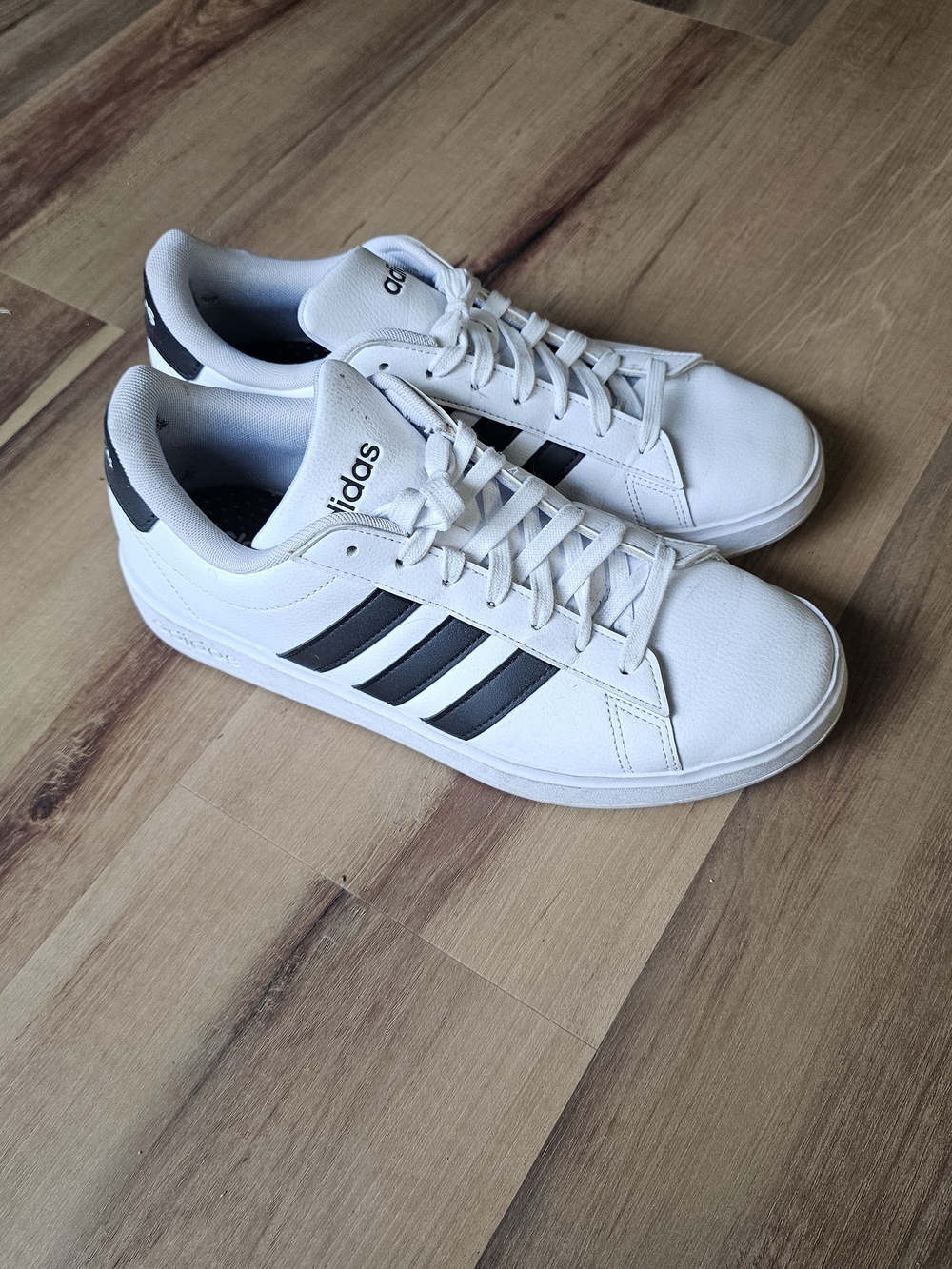 Adidas Men's White Sneakers with Black Stripes